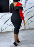 Casual Contrasting Color Patchwork Collar Slim Fit Hip-hugging Dress