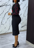 Casual Contrasting Color Patchwork Collar Slim Fit Hip-hugging Dress