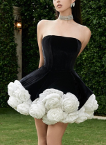2025 Spring New Princess Style Tube Top Three-dimensional Flower Dress
