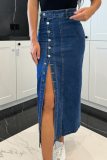 Button Irregular Slit Half-Length Denim Skirt High Waist Sexy Slim Hip Skirt