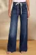 Spring New Lace-Up Stretch Jeans Straight Wide-Leg Trousers