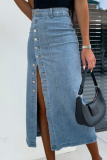Button Irregular Slit Half-Length Denim Skirt High Waist Sexy Slim Hip Skirt