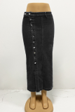 Button Irregular Slit Half-Length Denim Skirt High Waist Sexy Slim Hip Skirt