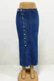 Button Irregular Slit Half-Length Denim Skirt High Waist Sexy Slim Hip Skirt