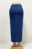Button Irregular Slit Half-Length Denim Skirt High Waist Sexy Slim Hip Skirt