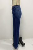 Spring New Lace-Up Stretch Jeans Straight Wide-Leg Trousers