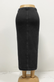 Button Irregular Slit Half-Length Denim Skirt High Waist Sexy Slim Hip Skirt