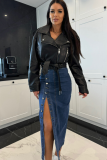 Button Irregular Slit Half-Length Denim Skirt High Waist Sexy Slim Hip Skirt