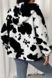 Faux Fur Coat Women's Cow Printed Casual Zipper Jacket Plush and Warm