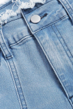 Blue Raw-edge Whiskered Hip-Lifting Stretch Bootcut Jeans