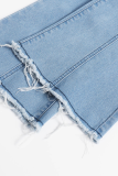 Blue Raw-edge Whiskered Hip-Lifting Stretch Bootcut Jeans