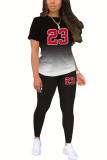 Fashion Letter Sports Women's Printed Casual Tops T-shirt Tights Two-piece Set