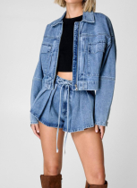 Casual Loose Multi-pocket Cargo Shorts Denim Suit