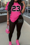 Fashion Letter Sports Women's Printed Casual Tops T-shirt Tights Two-piece Set