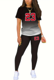 Fashion Letter Sports Women's Printed Casual Tops T-shirt Tights Two-piece Set