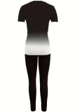 Fashion Letter Sports Women's Printed Casual Tops T-shirt Tights Two-piece Set