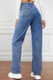 High Waist Washed Women'S Jeans Long Straight Pants