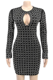 Fashion Women'S Sexy Backless Short Skirt Hot Diamond Long Sleeve Dress