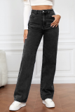 High Waist Washed Women'S Jeans Long Straight Pants