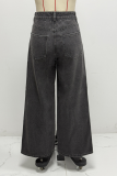 Gray American Street Stripe Stitching Contrast Color Jeans Women'S Fashion Loose Wide-Leg Straight Pants
