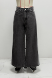Gray American Street Stripe Stitching Contrast Color Jeans Women'S Fashion Loose Wide-Leg Straight Pants