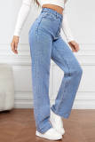 High Waist Washed Women'S Jeans Long Straight Pants