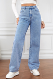 High Waist Washed Women'S Jeans Long Straight Pants