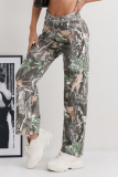New Style Printed Fashion Workwear Casual Loose Straight Mid-Waist Denim Trousers