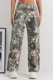 New Style Printed Fashion Workwear Casual Loose Straight Mid-Waist Denim Trousers