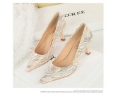 Lace Mid-Heel Single Shoes Pointed Toe Irregular Pattern Stiletto Professional Women'S Single Shoes