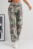 New Style Printed Fashion Workwear Casual Loose Straight Mid-Waist Denim Trousers