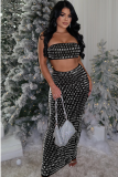 Fashionable Women'S Sexy Tube Top Perm Diamond Hip-Wrapped Long Skirt Two-Piece Suit