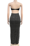 Fashionable Women'S Sexy Tube Top Perm Diamond Hip-Wrapped Long Skirt Two-Piece Suit