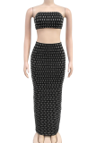 Fashionable Women'S Sexy Tube Top Perm Diamond Hip-Wrapped Long Skirt Two-Piece Suit