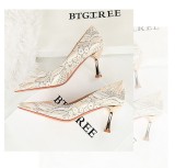 Lace Mid-Heel Single Shoes Pointed Toe Irregular Pattern Stiletto Professional Women'S Single Shoes