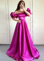 Elegant Tube Top Puff Sleeve High Waist Slimming A-line Dress