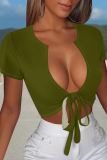 Women'S Casual Sexy Lace-Up Solid Color Top