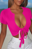 Women'S Casual Sexy Lace-Up Solid Color Top