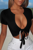 Women'S Casual Sexy Lace-Up Solid Color Top