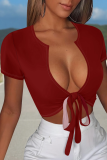 Women'S Casual Sexy Lace-Up Solid Color Top