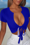 Women'S Casual Sexy Lace-Up Solid Color Top