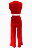 Sleeveless V-Neck Cropped Top And Casual Trousers Two-Piece Set