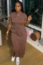 New Fashion Diamond-studded Short Sleeve Lace-up Long Dress Two-piece Set