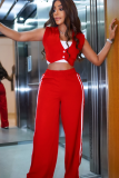Sleeveless V-Neck Cropped Top And Casual Trousers Two-Piece Set