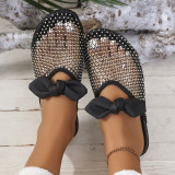Fashionable Mesh Hollow Toe Flat Bow Slippers
