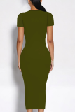 Fashion O-Neck Tight Solid Color Short-Sleeved Dress