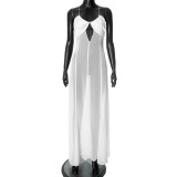 New Mesh See-through Drawstring Backless Sexy Dress
