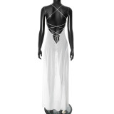 New Mesh See-through Drawstring Backless Sexy Dress