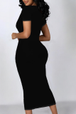 Fashion O-Neck Tight Solid Color Short-Sleeved Dress
