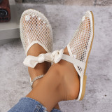 Fashionable Mesh Hollow Toe Flat Bow Slippers